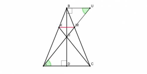 Урівнобедреному трикутнику abc основа ac дорівнює 18. через точку о - середину висоти bd - проведено