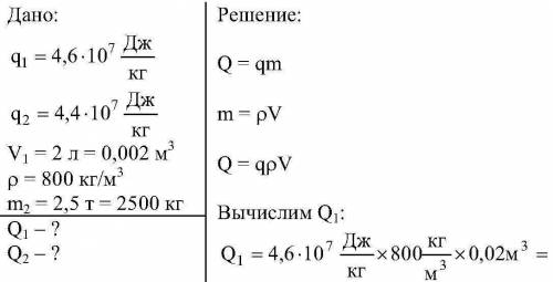 Сколько теплоты выделится при полном сгорании нефти масса которой 2 т половиной тонны керосина объем