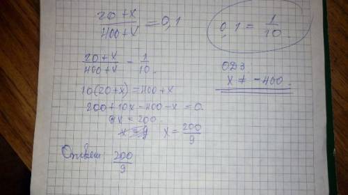 20+х / 400+х =0.1 как решить это дробное уравнение?