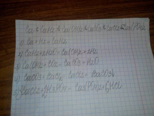 Уравнения реакций для осуществления превращений: са - сан2 - са(он)2 - сасо3 - саcl2 - ca3(po4)2