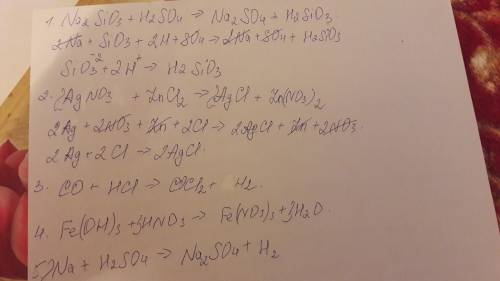 Допишите возможные реакции до конца в молекулярной и ионной форме: 1.силикат натрия + серная кислота