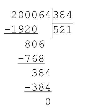 Сколько будет 200064/(деление)384 пощитайте в столбик