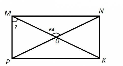 Диагонали прямоугольника mnkp пересекается в точке о угол mon =64 градуса угол omp-?