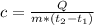 c= \frac{Q}{m* (t_{2}- t_{1} ) }