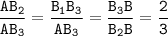 \tt \dfrac{AB_2 }{AB_3 } =\dfrac{B_1 B_3}{AB_3 } =\dfrac{B_3B}{B_2 B} =\dfrac23