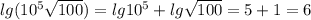 lg(10^5\sqrt{100})=lg10^5+lg\sqrt{100}=5+1=6