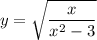 \displaystyle y=\sqrt{\frac x{x^2-3}}