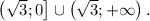 \displaystyle \begin{pmatrix}\sqrt3 ;0\end{bmatrix} \cup \begin{pmatrix}\sqrt3 ;+\infty \end{pmatrix} .