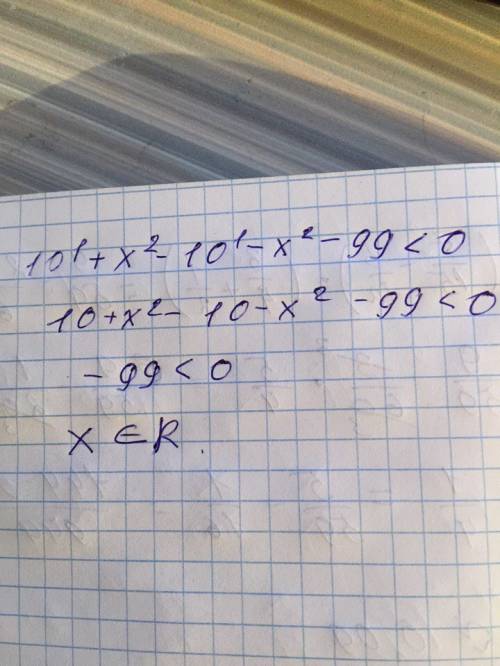 Уравнение: 10^1+x^2-10^1-x^2-99< 0