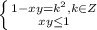 \left \{ {{1-xy=k^2,k\in Z} \atop {xy \leq 1}} \right.