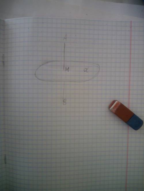 Прямая ab пересекает в плоскости альфа в точке m (рисунок надо нарисовать)