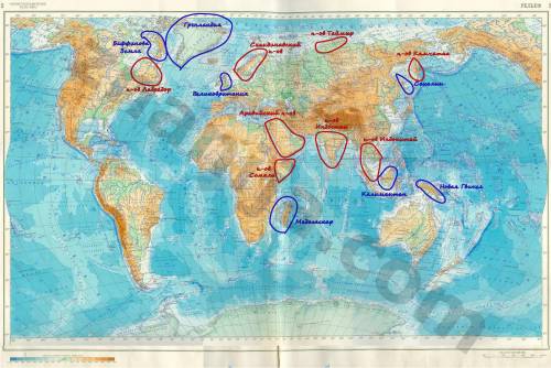 Отметьте на карте месторасположение островов: мадагаскар , гренландия , сахалин , баффинова земля ,