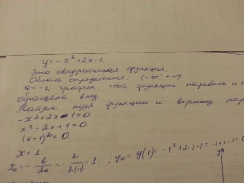 Постройте график функции y = -x^2 +2х - 1