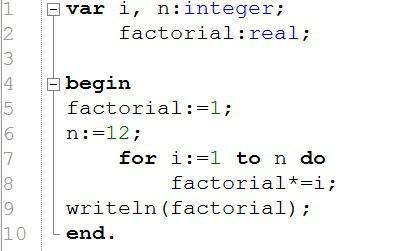 Как рассчитать факториал числа на паскале? (с цикла for, а не while)