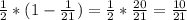 \frac{1}{2}*(1-\frac{1}{21})=\frac{1}{2}*\frac{20}{21}=\frac{10}{21}