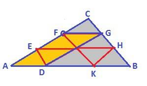 На стороне треугольника взята точка, которая разделила ее в отношении 1 : 2. из точки проведены прям