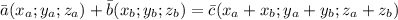 \bar{a}(x_a;y_a;z_a)+\bar{b}(x_b;y_b;z_b)=\bar{c}(x_a+x_b;y_a+y_b;z_a+z_b)