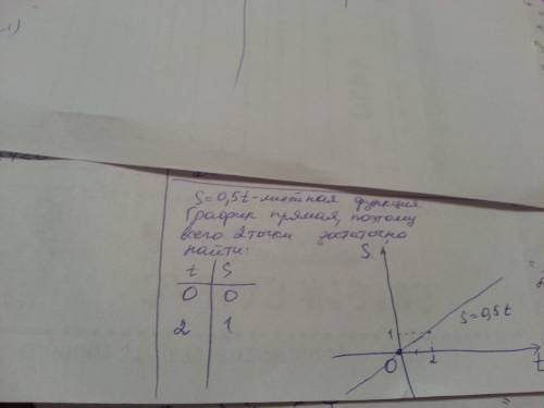 Постройте график линейной функции: s=0,5t