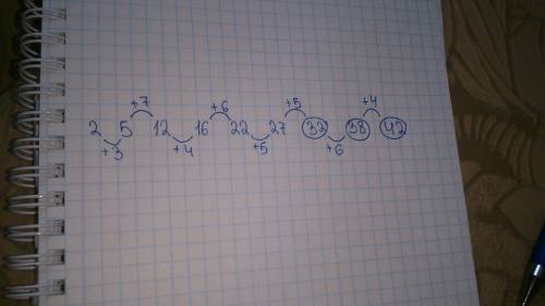 Найди ошибку при составлении ряда чисел,исправь её и запиши ещё три числа в этом ряду. 2,5,12,16,22,