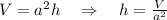 V=a^2h\quad \Rightarrow \quad h=\frac{V}{a^2}