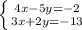 \left \{ {{4x-5y=-2} \atop {3x+2y=-13}} \right.