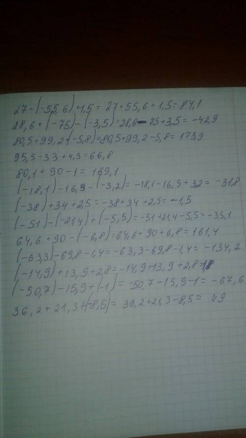 21,2+(-87,4)+4,6 ,6)+1,5 28,6+(-,5) 80,5+99,2+(-5,8) 95,5-33+4,3 80,1+90-1 (-18,1)-16,,2) (-38)+34+2