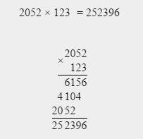 Решить пример и объясните 2052*123 в столбик
