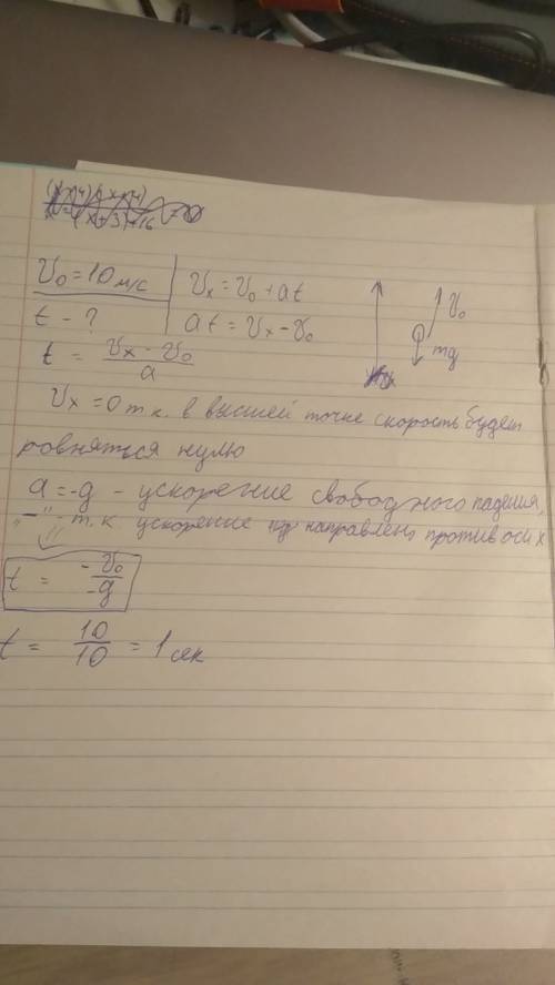 Мяч кинули вертикально вверх со скоростью 10 м/c. через какое время мяч достигнет высшей точки?