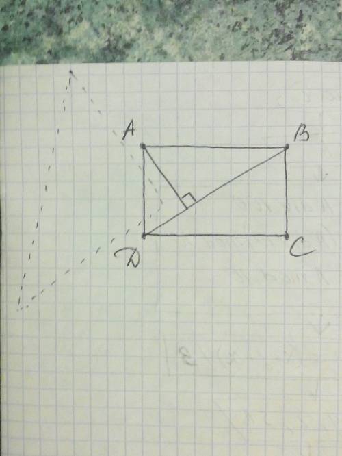 Нарисуйте прямоугольник abcd.с угольника проведите перпендикулятор из вершины a к прямой. bd., !
