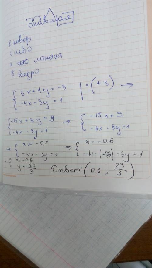 Решить систему уравнений методом подстановки..вся скобка { {5x+1 y=-3 | 2 {-4x-3 y=1 4