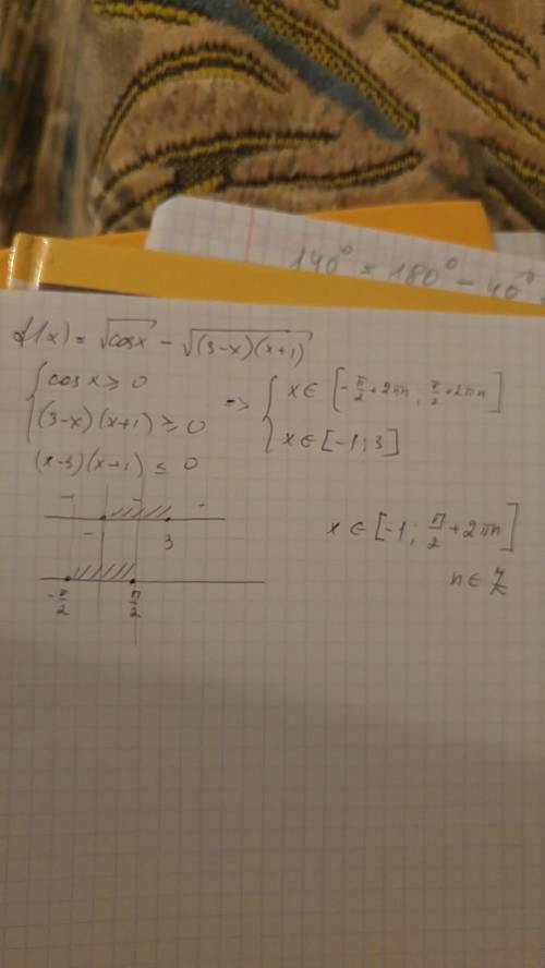 Найти область определения функции f(x)=√сosx - √(3-x)(x+1)