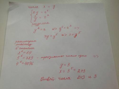 Найдите два числа, произведение которых трѐхзначное число есть куб натурального числа, а частное – к