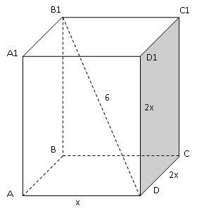 Спо .стороны оснований и боковое ребро прямоугольного паралиллепипеда 1: 2: 2 диагналь =6 см.найдите