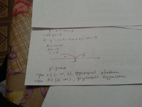 Найти промежутки возрастания и убывания функции y=x^2-4x+9