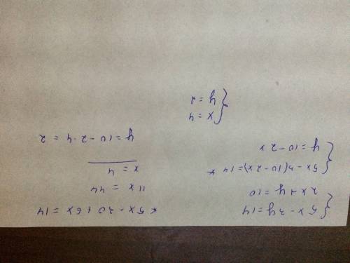 5х-3у=14 2х+у=10 осталось 4 минуты до конца