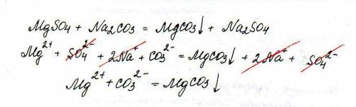 Напишите молекулярное, полное и сокращенное ионное уравнение следующей реакции: mgso4+na2co3=na2so4+