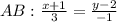 AB: \frac{x+1}{3} = \frac{y-2}{-1}