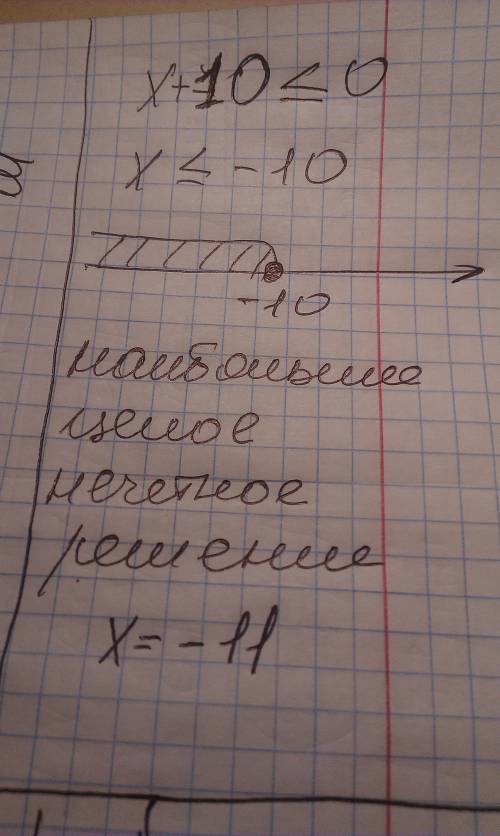 Найдите наибольшее решение неравенства x+10 меньше либо равно 0,являющееся целым нечётным числом