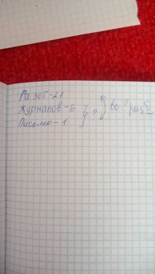 Упачтальона печкина в сумке 21 газета,6 и журналов и 1 письмо.во сколько раз больше в сумке газет,че