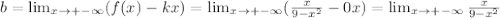 b = \lim_{x \to +-\infty} (f(x) - kx )= \lim_{x \to +-\infty} ( \frac{x}{9- x^{2} }-0x )=&#10; \lim_{x \to +-\infty} \frac{x}{9- x^{2} }