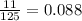 \frac{11}{125} = 0.088