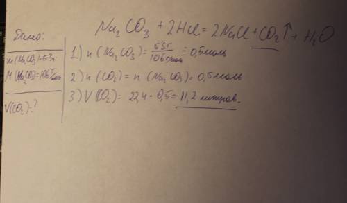 Какой обьем углекислого газа при н.у выделится при взаимодействии 53 г карбоната натрия с соляной ки