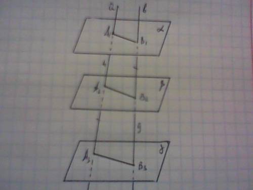 40 три плоскости параллельны.прямые a и b пересекают эти плоскости соответственно в точках а1а2=4 см