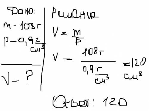 Определите объём льдинки, масса которой 108г.