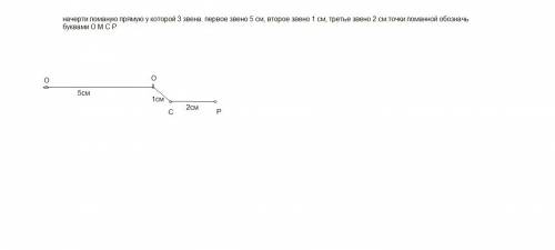 Начерти ломаную прямую у которой 3 звена. первое звено 5 см, второе звено 1 см, третье звено 2 см.то