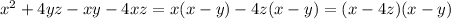 x^2+4yz-xy-4xz=x(x-y)-4z(x-y)=(x-4z)(x-y)