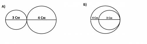 Построить две окружности радиусами 3см и 4 см касающиеся внешним образом и внутренним образом