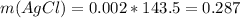 m(AgCl)=0.002*143.5=0.287