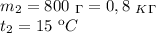 m_2=800 \ _\Gamma =0,8 \ _K_\Gamma \\ t_2=15 \ кC