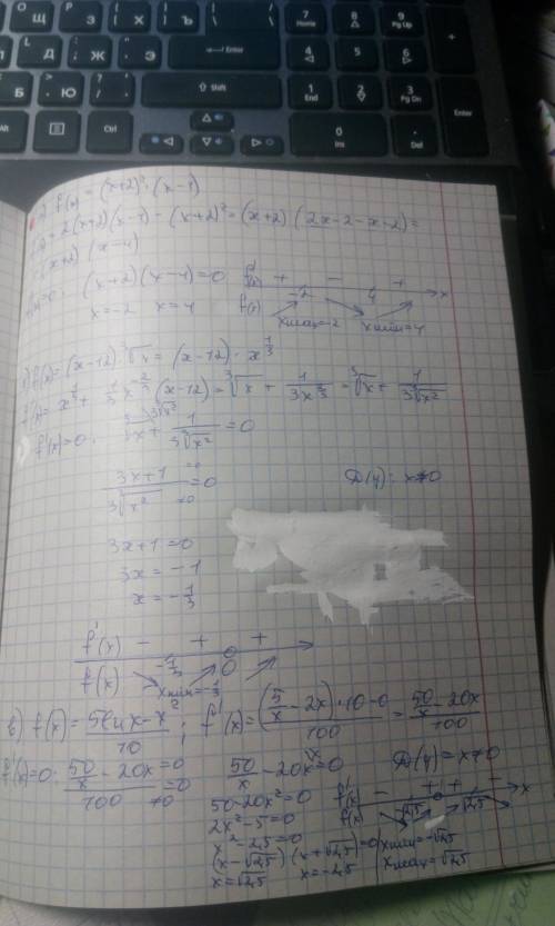 Исследуйте на монотонность и экстремумы функцию : а) f(x)=(x+2)^2 * (x-1) б)f(x)=x-12*кубический кор